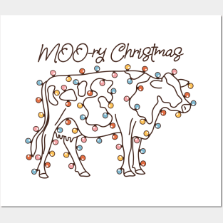 Moory christmas cow with christmas lights Posters and Art